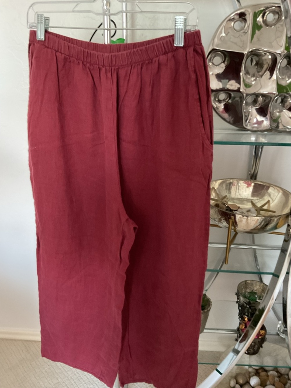 Flax Wine Red Linen pants.